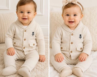 Ralph Lauren Baby Outfit Set 9M Cream Shawl Collar Cardigan Pants Pima Cotton