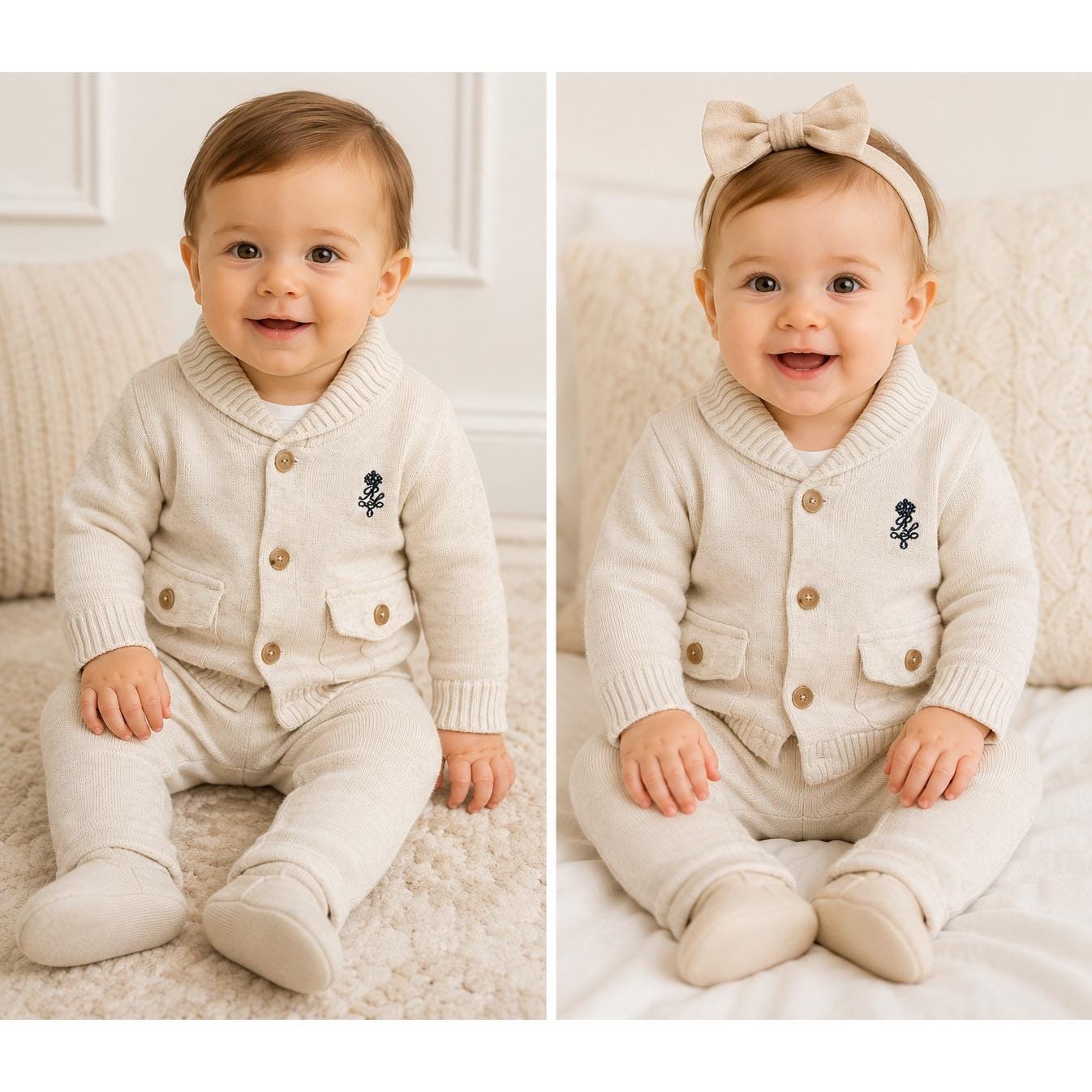 Ralph Lauren Baby Outfit Set 9M Cream Shawl Collar Cardigan Pants Pima Cotton