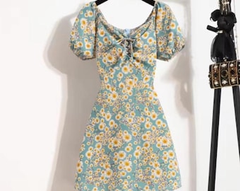 Blue Trendy Floral Print Short Dress Size M