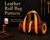 Leather Roll Bag Pattern PDF, Round Leather Shoulder Bag Template, DIY Crossbody Handbag Pattern Instant Download