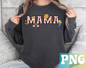 MAMA geruite doodles smiley bliksemschicht trendy retro png-bestand direct downloaden sublimatie crafty mom