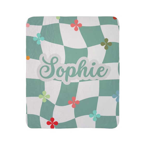 Personalized NEW Flower Retro Checkered Style in vintage rustic style blanket with Name Custom blanket gift Birthday Anniversary Gift