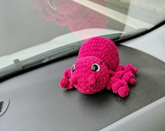 Handmade Velvet Crochet Spider Car Buddy, Dashboard Co-Pilot, Gothic Amigurumi Decor