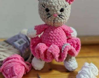 Custom Crochet Cat Plush – Personalized Amigurumi Kitten Doll, Velvet Yarn Toy