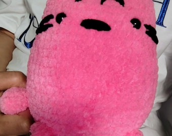 Chubby Crochet Cat Plush, Soft Velvet Amigurumi Toy, Vibrant Pink Kitten Kitten