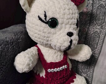 Custom Crochet Bear Plush, Personalized Velvet Amigurumi Teddy, Soft Stuffed Animal Toy