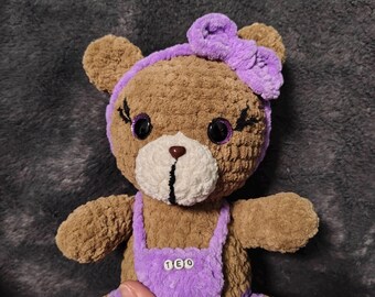 Handmade Crochet Teddy Bear – 25cm Amigurumi Plush, Nursery Decor