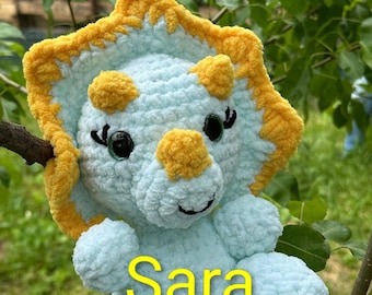 Handmade Velvet Triceratops Plush Toy – Sara Amigurumi Dinosaur, Soft Crochet Baby Toy
