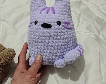 Handmade Lavender Cat Plush, Chunky Velvet Amigurumi Kitten Toy, Soft Nursery Decor