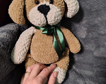 Large Crochet Dog Plush – Caramel Amigurumi Puppy, Velvet Stuffed Toy, Handmade Cuddle Buddy