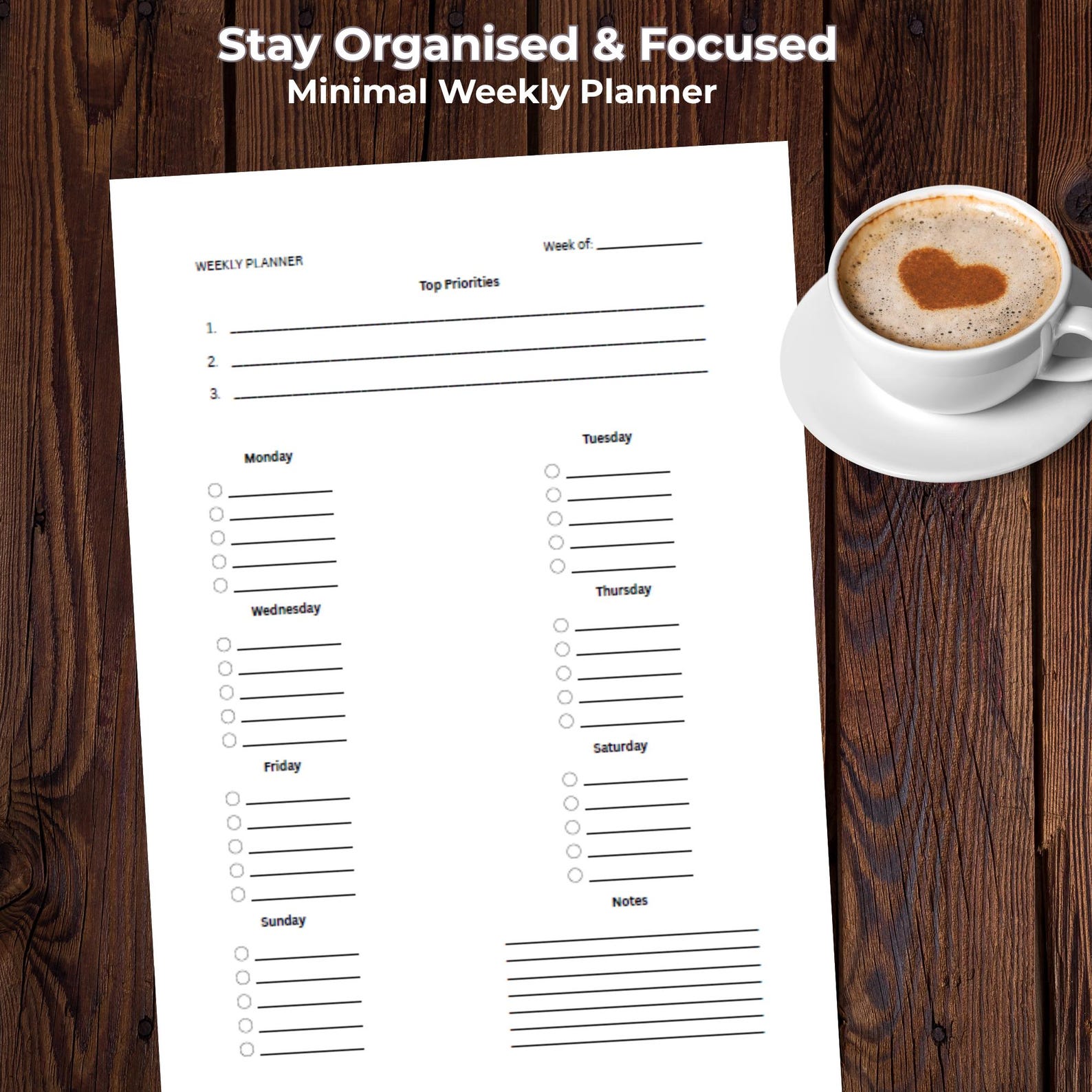 Minimal Weekly Planner Printable PDF – Stay Organised & Productive ...