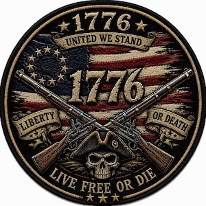 1776 United We Stand patriottisch borduurontwerp – Liberty or Death Revolutionary War Patch – Amerikaanse vlag digitale download