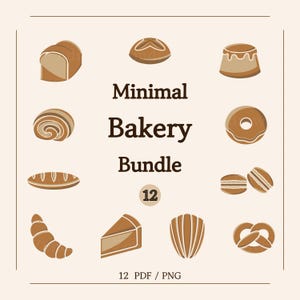 Hand-Drawn Bakery Icon Pack of 12, Minimal Illustrations (PDF / PNG)