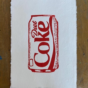 original red Diet Coke linocut art