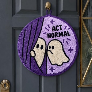 Handmade Ghost Punch Needle Door Hanger, Spooky Entryway Textile Art, Quirky Wall Accent