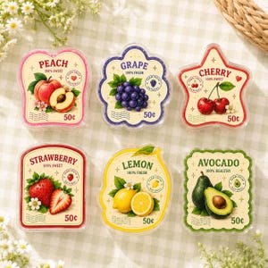 Cute Fruit Postage Stamp Phone Grip, Retro Watercolor Berry Griptok, Aesthetic Cottagecore Phone Stand Holder, Whimsical Accessory Gift