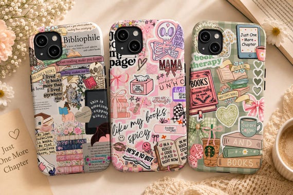 Bookish Collage Phone Case, Book Lover Gift, Booktok Case Cover, iPhone 17 16 15 14 13 12 Pro Max, Samsung S25 S24 S23 S22 S21