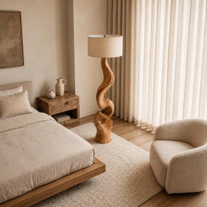 Holz/schwarz Stand Lese Steh Boden Lampen Vintage Wohn Schlaf Zimmer Beleuchtung