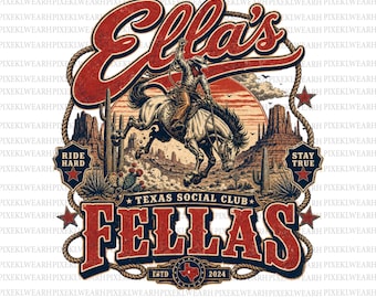 Ella Fella Club Western Png, Retro Cowboy Star, Vintage Cowboy Graphic Design, Retro Texas Mascot Png, Gift For Her Him, Digital Download
