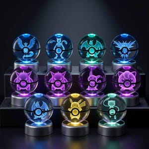 3D Laser Engraved Crystal Ball Night Light |  LED Display Desk Decor | Anime Inspired Gamer Gift | Collectible Keepsake