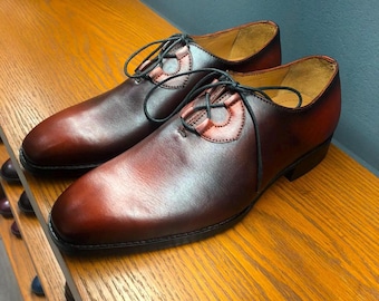 handmade oxford shoes, patina leather dress shoes, mens lace up