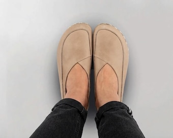 Chaussures minimalistes de mise à la terre, ballerines en cuir faites à la main, large espace pour les orteils, drop zéro