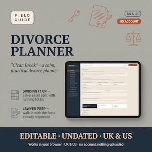 Divorce and Separation Planner, Interactive | Asset Division and Debt Tracker, Marital Settlement Prep | UK & US | Clean Break