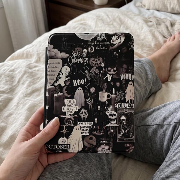 Spooky Halloween Kindle Case, Dark Gothic Horror Collage Cover for Paperwhite Signature Edition, Colorsoft, Retro Fall E-Reader Case