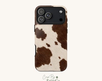 Etui na telefon z nadrukiem krowy, kremowo-kawowy pokrowiec w stylu western do iPhone'a 18 17 16 15 Pro Max, Samsunga S26 S25 S24 Ultra, brązowe etui z nadrukiem zwierzęcym