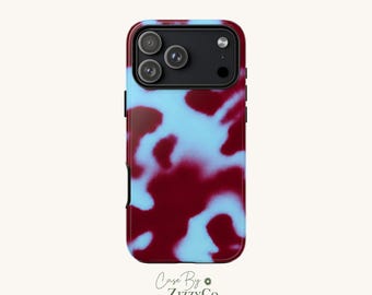 Etui na telefon w kolorze bordowo-niebieskim do iPhone'a 18 17 16 15 Pro Max, Samsunga Galaxy S26, S25, S24 Ultra, abstrakcyjny aerograf, estetyczna obudowa w stylu grunge