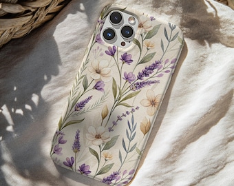 Lavender Botanical Phone Case, Cottagecore Wildflower Cover, Vintage Botanical Watercolor Aesthetic, Floral Purple Case for iPhone & Samsung