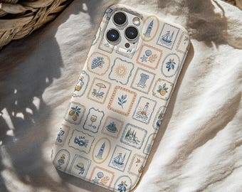 Italian Travel Stamp Phone Case, Vintage European Postcard Cover, Mediterranean Aesthetic, Nostalgic Summer Collage Case for iPhone& Samsung