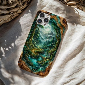 Forest & Faux Wood Phone Case, Enchanted Forest iPhone and Samsung Cover, Forestcore Aesthetic Gift, Magical Woodland Case