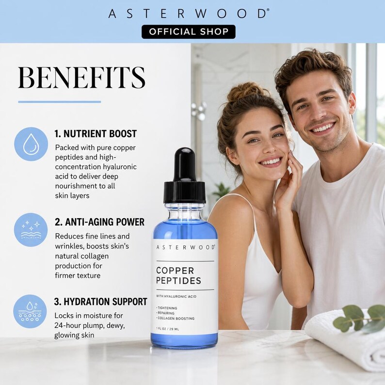 Small Batch Copper Peptide Serum | Hyaluronic Acid Lightweight Hydrating Glow for Dry Skin image 2