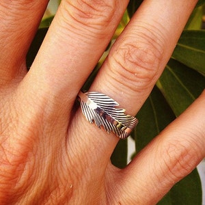Sterling Silver Ring - Improved Feather Ring - Silver Feather on Top of 3MM X 1MM Band - Silver Feather Ring - Feather Ring