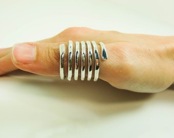 Sterling Silver Ring - Heavy Gauge Spring Ring - Silver Spiral Ring - Twist Ring - Wrap Ring - Silver Coil Ring - Free Sizer with Purchase