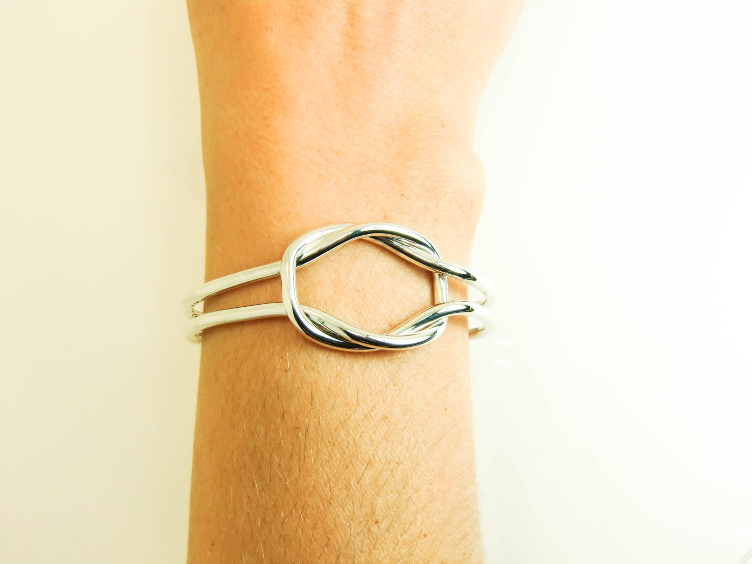 Sterling Silver Love Knot Cuff – Thick Wire Double Knot Bracelet