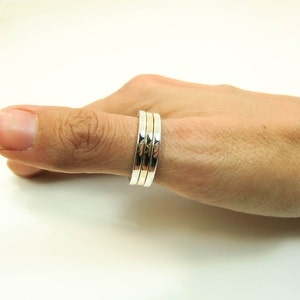 10K Gold & Sterling Silver Stacking Ring Set - Gold and Silver Stacker Set - Mixed Metal Stacking Rings - Plain Gold Bands - Free Ring Sizer