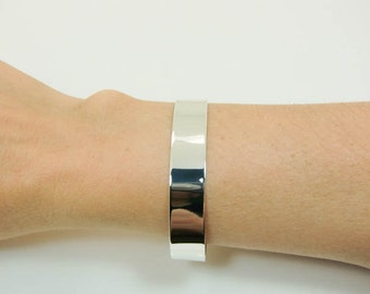 Wide Sterling Silver Cuff Bracelet - Plain Unisex Design