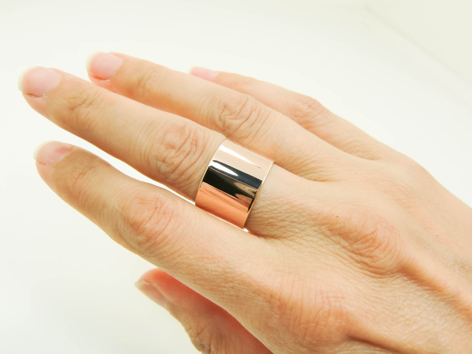 14K Wide Rose Gold Ring Pure 14 Karat Rose Gold Wide Band Mens
