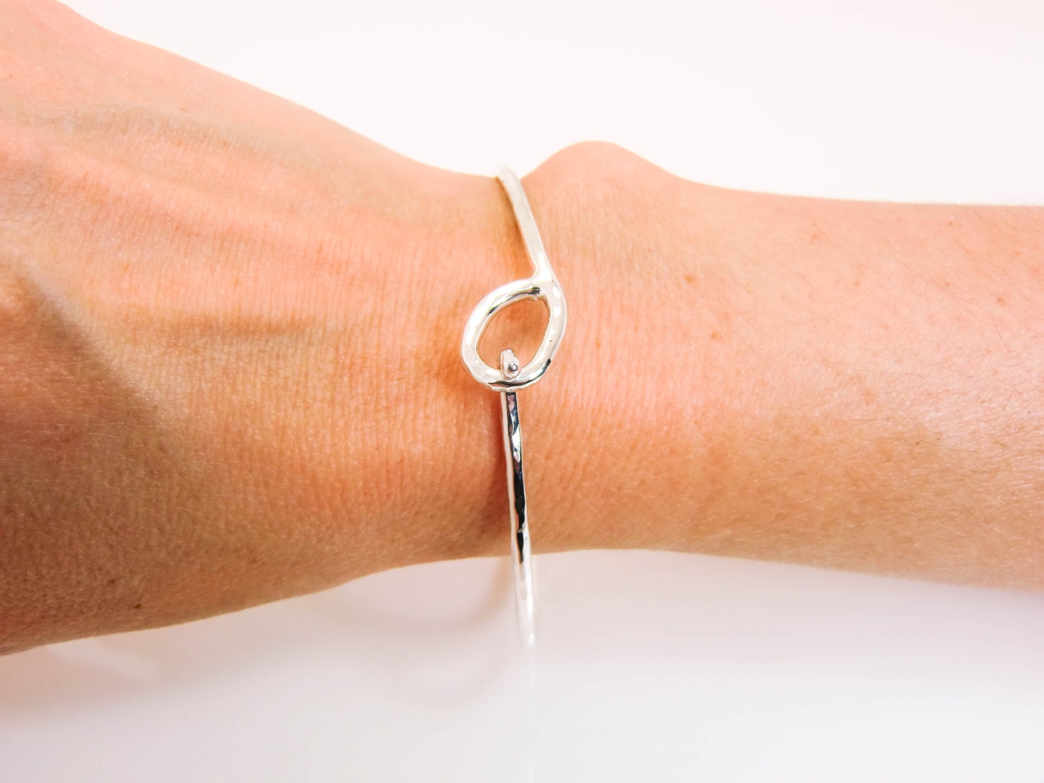 Hammered Sterling Silver Hook Bracelet - Artisan Locking Bangle - Etsy