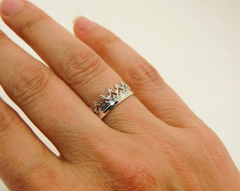 Sterling Silver Crown Ring - Improved Crown Ring - Queen of Hearts Crown Ring - Sturdy Crown Ring - Sterling Silver Tiara Ring