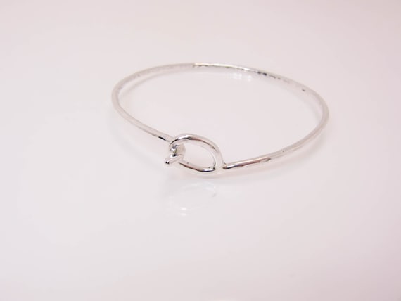 Sterling Silver Hammered Locking Bracelet - Sterling Hook & Eye Bracelet - Hand Forged Silver Bracelet - Locking Silver Bangle