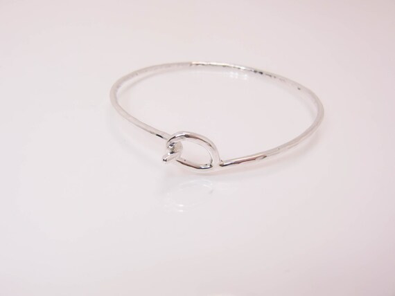 Hammered Sterling Silver Hook Bracelet - Artisan Locking Bangle - Etsy
