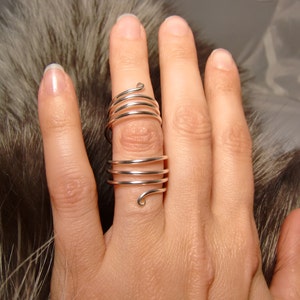 Sterling Silver Full Finger Spiral Ring - Full Finger Wrap Ring - Silver Statement Ring - Handmade Spiral Rings - Stacking Ring
