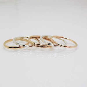 Real Gold & Sterling Silver Stacking Ring Set - Gold Stacker Rings - Mixed Metals Stacking Rings - Plain Gold Band - Free Ring Sizer