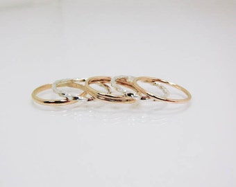 Real Gold & Sterling Silver Stacking Ring Set - Gold Stacker Rings - Mixed Metals Stacking Rings - Plain Gold Band - Free Ring Sizer