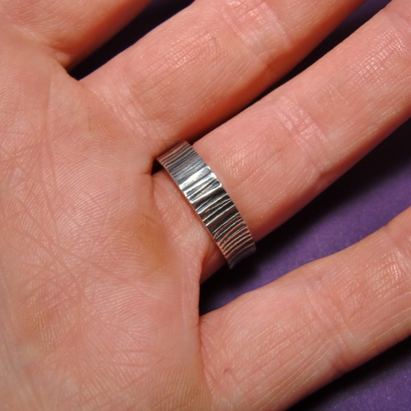 Sterling Silver Mens Hammered Anticlastic Ring - Handmade Mens Forged Ring - Mans Wide Band