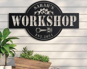 Personalized Steel Garage Sign, Custom Workshop Wall Decor, Laser Cut Metal Man Cave Sign