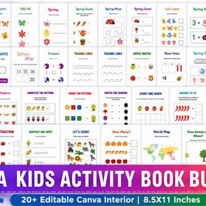Paquete de aprendizaje preescolar, más de 1000 páginas de hojas de trabajo y actividades para niños en formato PDF.
